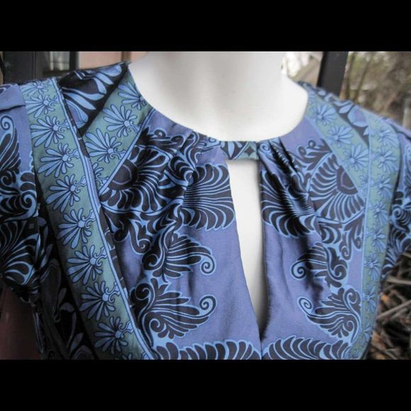 Nanette Lepore 2 Blue Open Chest Accent Blouse Silk Short Sleeve Zipper Back - Picture 3 of 16